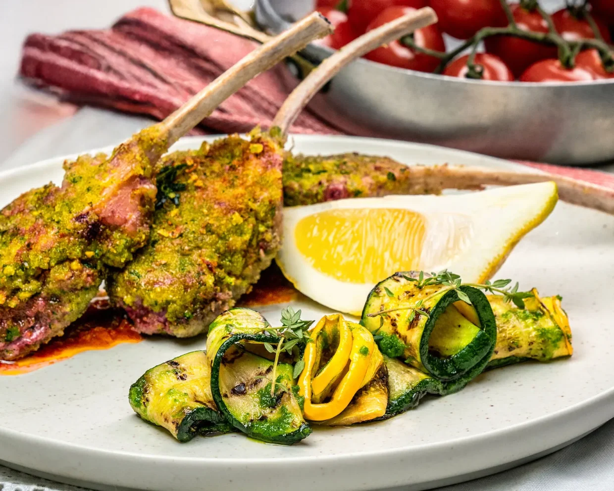 Rezept – Costolette-di Agnello/Lammkoteletts in Pistazienkruste an Zucchini