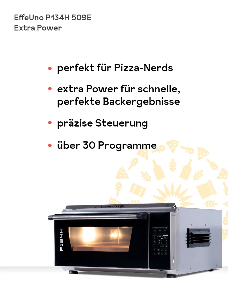 EffeUno P134H 509E Extra Power - Pizzaofen elektrisch – mit passenden Accessoires arrangiert