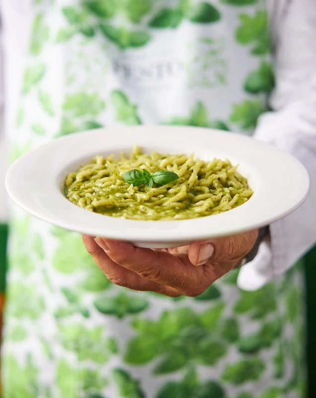 Trofie al Pesto Genovese auf einem Teller
