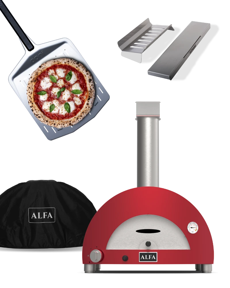 Alfa Forni Moderno 1 Rot Pizzaofen-Bundle – ansprechend in Szene gesetzt