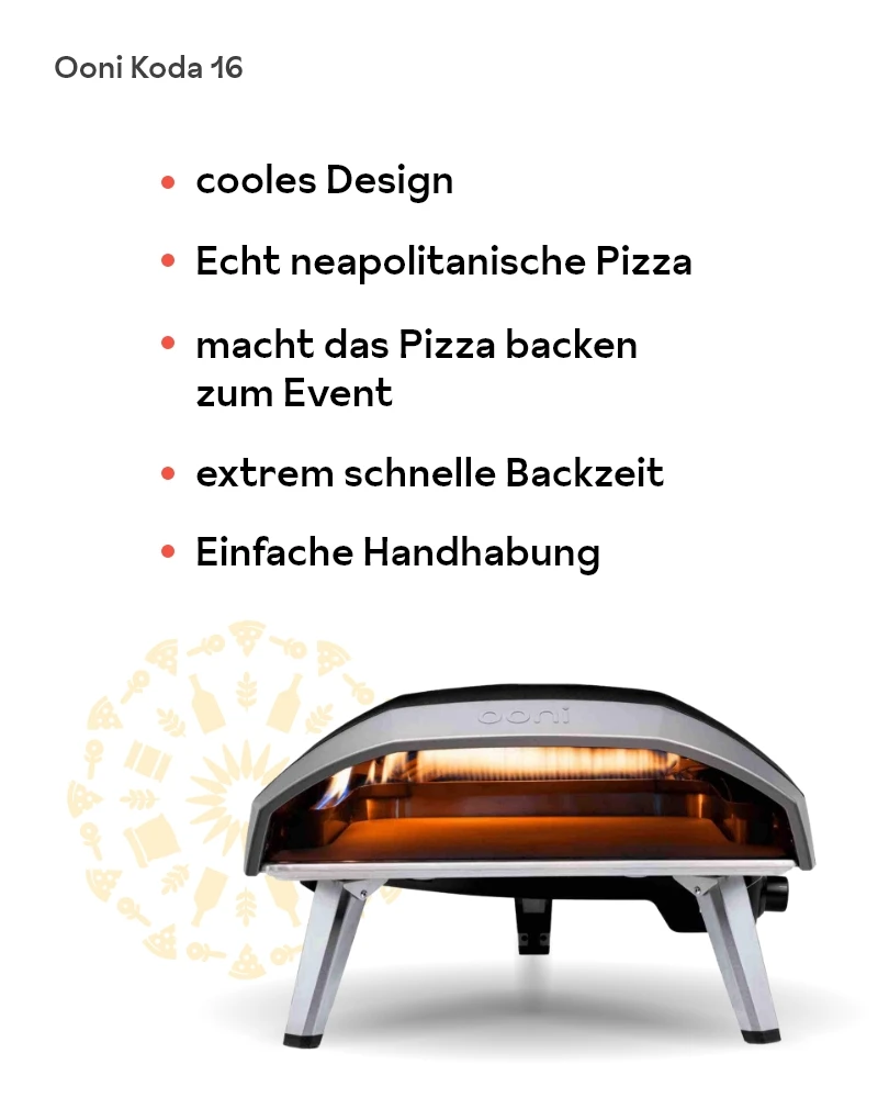 Ooni Koda 16 – Gas Pizzaofen – mit passenden Accessoires arrangiert